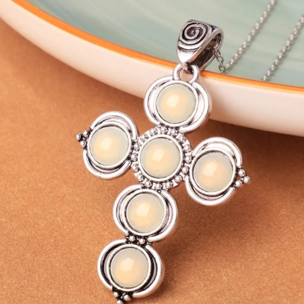 🏷SALE.Stone Cross Pendant Necklace.  NWT. High Quality. Fast Ship